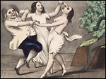 A Mormon and his wives dancing to the devil's tune.