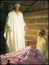 A 1977 depiction of Moroni appearing to Joseph Smith in his bedroom.