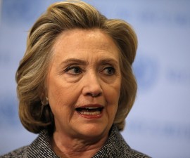 Former U.S. Secretary of State Hillary Clinton speaks during a news conference at the United Nations in New York
