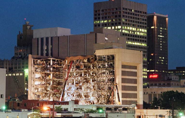 Floodlights illuminate the Albert P. Mur