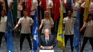 FIFA President Blatter makes speech during opening ceremony of 65th FIFA Congress in Zurich