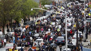 Demonstrators flood the streets of Baltimore, Maryland