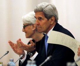U.S. Secretary of State John Kerry meets with foreign ministers and representatives from Germany, France, China, Britain, Russia and the European Union during nuclear talks at a hotel in Vienna, Austria July 10, 2015. Iran accused major powers on Friday of backtracking on previous pledges and throwing up new "red lines" at nuclear talks, after the deadline to reach an agreement in time to receive expedited scrutiny from the U.S. Congress expired with no deal. REUTERS/Carlos Barria TPX IMAGES OF THE DAY - RTX1JUKB