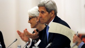 U.S. Secretary of State John Kerry meets with foreign ministers and representatives from Germany, France, China, Britain, Russia and the European Union during nuclear talks at a hotel in Vienna, Austria July 10, 2015. Iran accused major powers on Friday of backtracking on previous pledges and throwing up new "red lines" at nuclear talks, after the deadline to reach an agreement in time to receive expedited scrutiny from the U.S. Congress expired with no deal. REUTERS/Carlos Barria       TPX IMAGES OF THE DAY      - RTX1JUKB