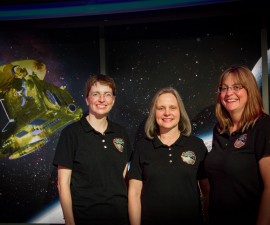 From left to right, Dr. Kimberly Ennico Smith, Alice Bowman and Cathy Olkin.  Photo by Megan Hickey.