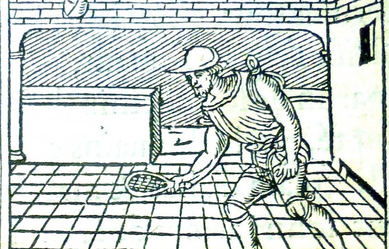 What is thought to be one of the earliest printed pictures of a game of tennis, found in a book by Guillaume de La Perriere called "Le theatre de bons engins", or the theatre of fine devices, published in Paris in 1540. The 16th century images were found by archivists at the University of Glasgow in a newly acquired French printed picture book. Photo credit: University of Glasgow