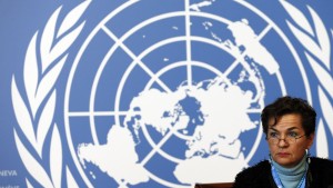 Christiana Figueres, Executive Secretary of the United Nations Framework Convention on Climate Change (UNFCCC), listens during a news conference after a week long preparatory meeting at the U.N. in Geneva February 13, 2015. The United Nations Climate Change Conference, COP21 or CMP11, will be held in Paris November 30 to December 11, 2015.  REUTERS/Denis Balibouse (SWITZERLAND  - Tags: POLITICS ENVIRONMENT)   - RTR4PGGI