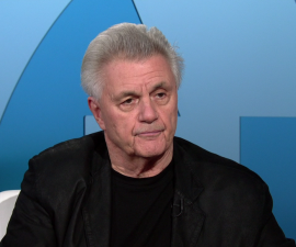 Author John Irving in the PBS NewsHour studio.