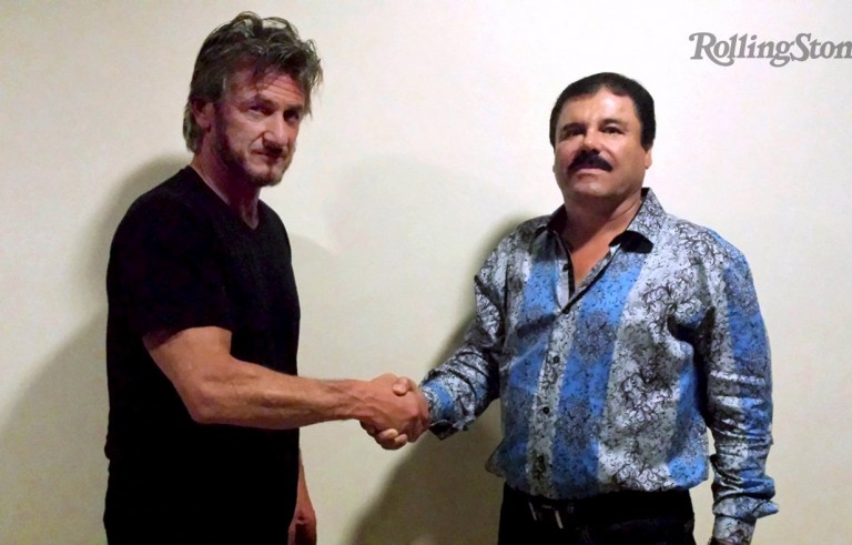 Actor Sean Penn (L) shakes hands with Mexican drug lord Joaquin "Chapo" Guzman in Mexico, in this undated Rolling Stone handout photo obtained by Reuters on January 10, 2016. The photo was taken for authentication purposes. REUTERS/Rolling Stone/Handout via Reuters    ATTENTION EDITORS - THIS PICTURE WAS PROVIDED BY A THIRD PARTY. REUTERS IS UNABLE TO INDEPENDENTLY VERIFY THE AUTHENTICITY, CONTENT, LOCATION OR DATE OF THIS IMAGE. FOR EDITORIAL USE ONLY. NOT FOR SALE FOR MARKETING OR ADVERTISING CAMPAIGNS. FOR EDITORIAL USE ONLY. NO RESALES. NO ARCHIVE. MANDATORY CREDIT. WATERMARK ADDED AT SOURCE. THIS PICTURE IS DISTRIBUTED EXACTLY AS RECEIVED BY REUTERS, AS A SERVICE TO CLIENTS.      TPX IMAGES OF THE DAY