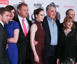 NEW YORK, NY - DECEMBER 07: (L-R) Allen Leech, Elizabeth McGovern, Hugh Bonneville, Michelle Dockery, Jim Carter, Phyllis Logan and Kevin Doyle attend "Downton Abbey" series season six premiere at Millenium Hotel on December 7, 2015 in New York City. (Photo by Rob Kim/Getty Images)
