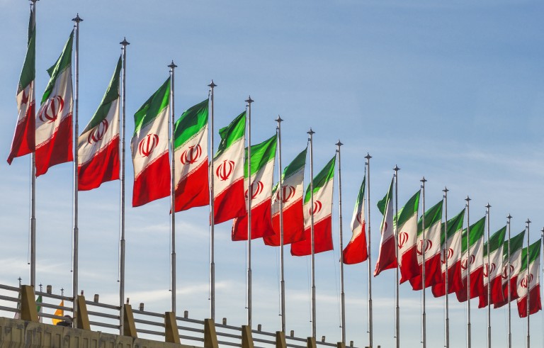 The flag of Iran is displayed. Photo by Izzet Keribar/Getty Images