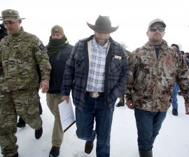 Ammon Bundy departs after addressing the media at the Malheur National Wildlife Refuge near Burns, Oregon, January 4, 2016. The leaders of a group of self-styled militiamen who took over a U.S. wildlife refuge headquarters over the weekend said on Monday they had acted to protest the federal government's role in governing wild lands. Bundy, a leader of the group, told reporters outside the occupied facility on Monday that his group had named itself "Citizens for Constitutional Freedom" and was trying to restore individual rights. Bundy and law enforcement officials declined to say how many people were occupying the refuge headquarters. REUTERS/Jim Urquhart - RTX21110