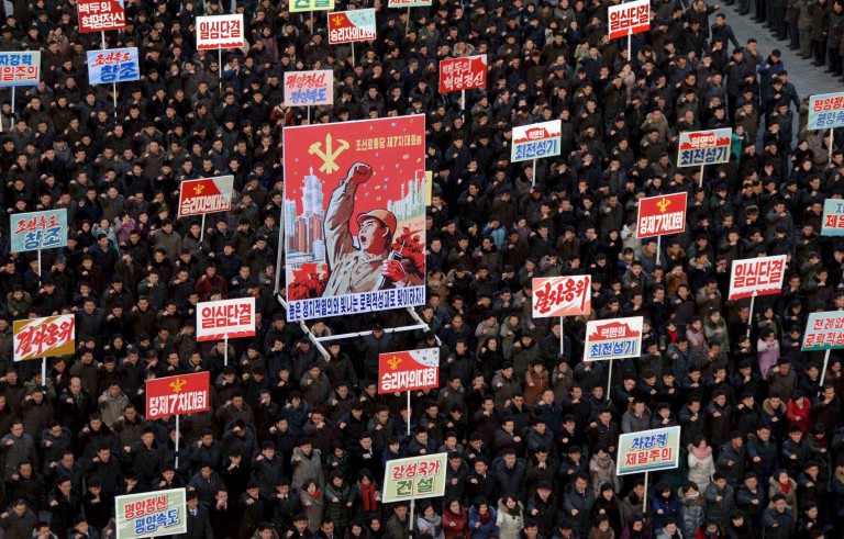 People take part in a mass rally at Kim Il Sung Square in Pyongyang to mark North Korean leader Kim Jong Un's New Year Address in this photo released by North Korea's Korean Central News Agency (KCNA) on January 5, 2016.     REUTERS/KCNA ATTENTION EDITORS - THIS PICTURE WAS PROVIDED BY A THIRD PARTY. REUTERS IS UNABLE TO INDEPENDENTLY VERIFY THE AUTHENTICITY, CONTENT, LOCATION OR DATE OF THIS IMAGE. FOR EDITORIAL USE ONLY. NOT FOR SALE FOR MARKETING OR ADVERTISING CAMPAIGNS. THIS PICTURE IS DISTRIBUTED EXACTLY AS RECEIVED BY REUTERS, AS A SERVICE TO CLIENTS. NO THIRD PARTY SALES. SOUTH KOREA OUT. NO COMMERCIAL OR EDITORIAL SALES IN SOUTH KOREA      TPX IMAGES OF THE DAY      - RTX214FG