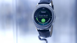 A Gear S2 Classic Platinum smart watch is displayed in the Samsung Electronics booth during the 2016 CES trade show in Las Vegas, Nevada January 7, 2016. The watch is compatible with most Android smartphones. REUTERS/Steve Marcus - RTX21H68