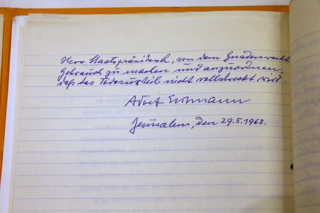 A handwritten request for clemency by Adolf Eichmann, an architect of the Nazi Holocaust, who said he shouldn't be held responsible for his actions because he and other low-level officers were following orders from their superiors. A new study released Thursday offers one reason why people can be easily coerced into carrying out heinous orders. Photo by Ammar Awad/Reuters