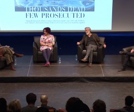 PBS NewsHour special correspondent Charlayne Hunter-Gault hosted the panel discussion, “Reporting on Race in America” at the 67th Annual George Polk Awards in Journalism. Hunter-Gault is joined by three 2015 laureates of the George Polk Award: Nikole Hannah-Jones of the New York Times, Wesley Lowery of the Washington Post and writer and founder of Invisible Institute Jamie Kalven.
They talked about their personal experiences in reporting on race, from the Michael Brown shooting in Ferguson, Missouri, to the Laquan McDonald shooting in Chicago.