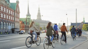 Cycling commuters in Copenhagen old town