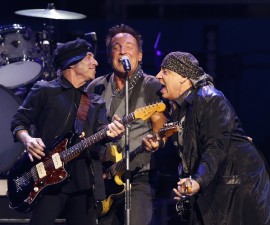 Bruce Springsteen (C), Stevie Van Zandt (R) and Roy Bittan perform during The River Tour at the LA Memorial Sports Arena in Los Angeles, California March 17, 2016. REUTERS/Mario Anzuoni - RTSB0L2