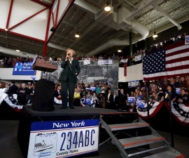 U.S. Democratic presidential candidate Hillary Clinton speaks at a campaign rally at the Pierce Arrow Museum in Buffalo, New York, April 8, 2016. REUTERS/Shannon Stapleton - RTSE82R