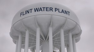 The top of a water tower is seen at the Flint Water Plant in Flint, Michigan January 13, 2016. Michigan National Guard members were set to arrive in Flint as soon as Wednesday to join door-to-door efforts to distribute bottled water and other supplies to residents coping with the city's crisis over lead-contaminated drinking water. REUTERS/Rebecca Cook - RTX22AL4
