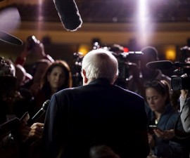 U.S. Democratic presidential candidate Bernie Sanders speaks to the press after a campaign rally in Keene, New Hampshire February 2, 2016. REUTERS/Rick Wilking - RTX2569D