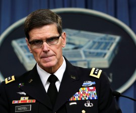 U.S. Army General Joseph Votel, commander, U.S. Central Command, briefs the media at the Pentagon in Washington, U.S. April 29, 2016 about the investigation of the airstrike on the Doctors Without Borders trauma center in Kunduz, Afghanistan on October 3, 2015. REUTERS/Yuri Gripas - RTX2C6NN