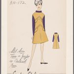 A sewing pattern for a 1970s-style yellow dress for women.