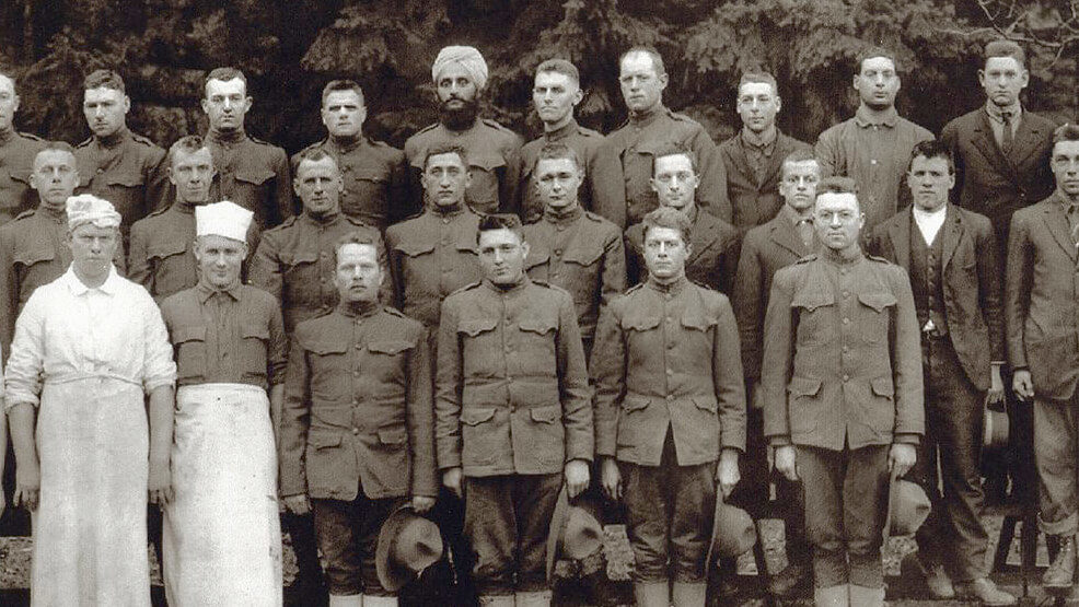 Bhagat Singh Thind with his batallion at Camp Lewis, Washington