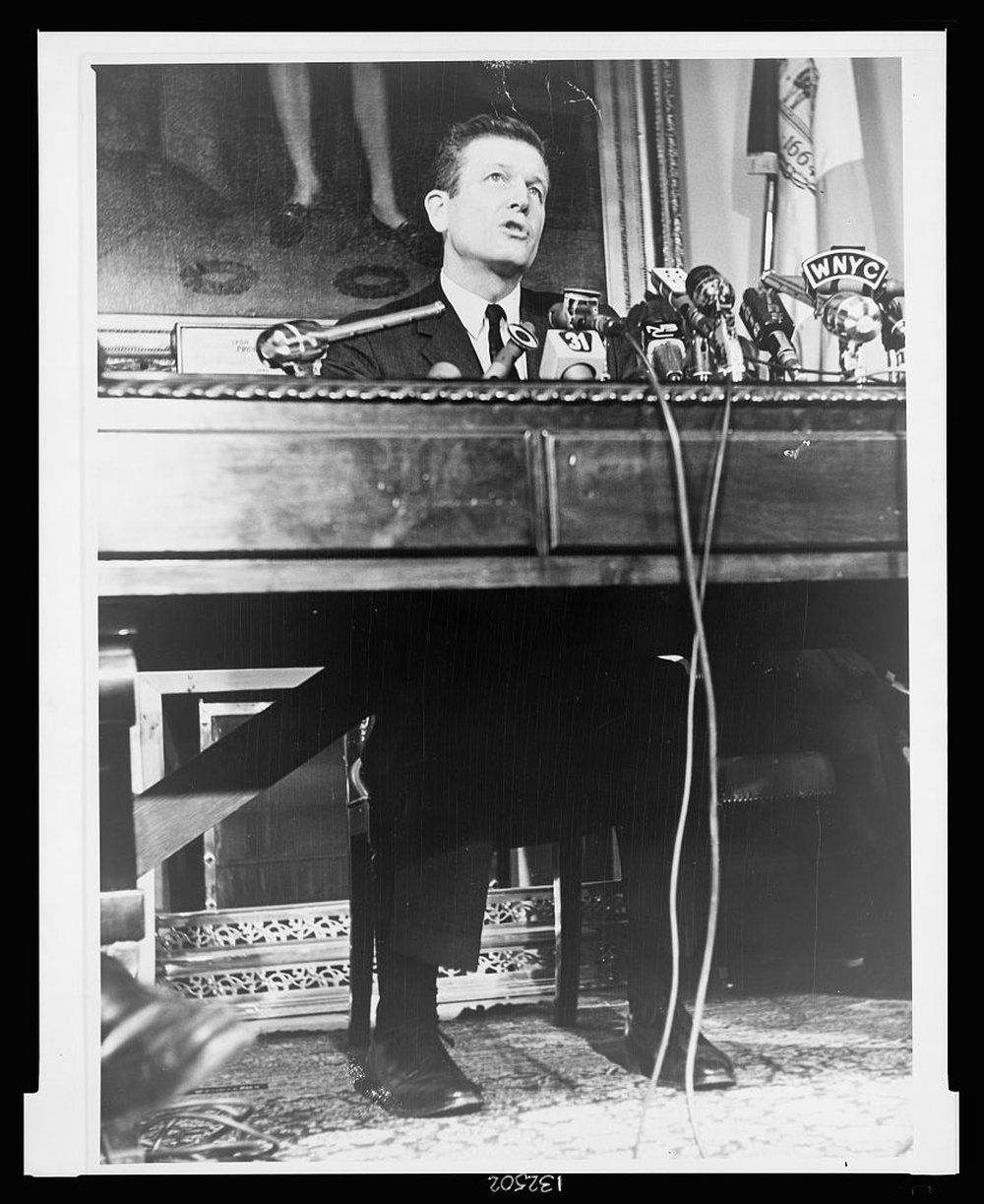Lindsay speaks to the media at New York’s City Hall in 1966. John Bottega/World Telegraph & Sun/Library of Congress. Lindsay seated.jpg