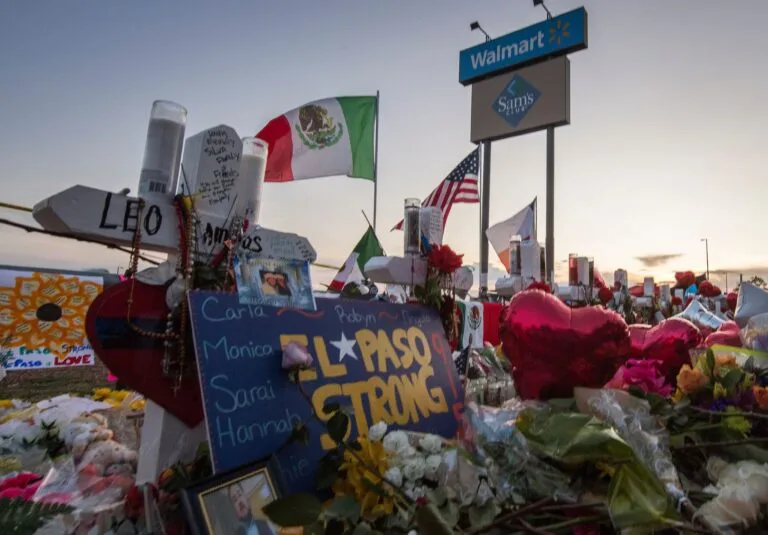 A memorial for shooting victims outside of an El Paso Walmart.