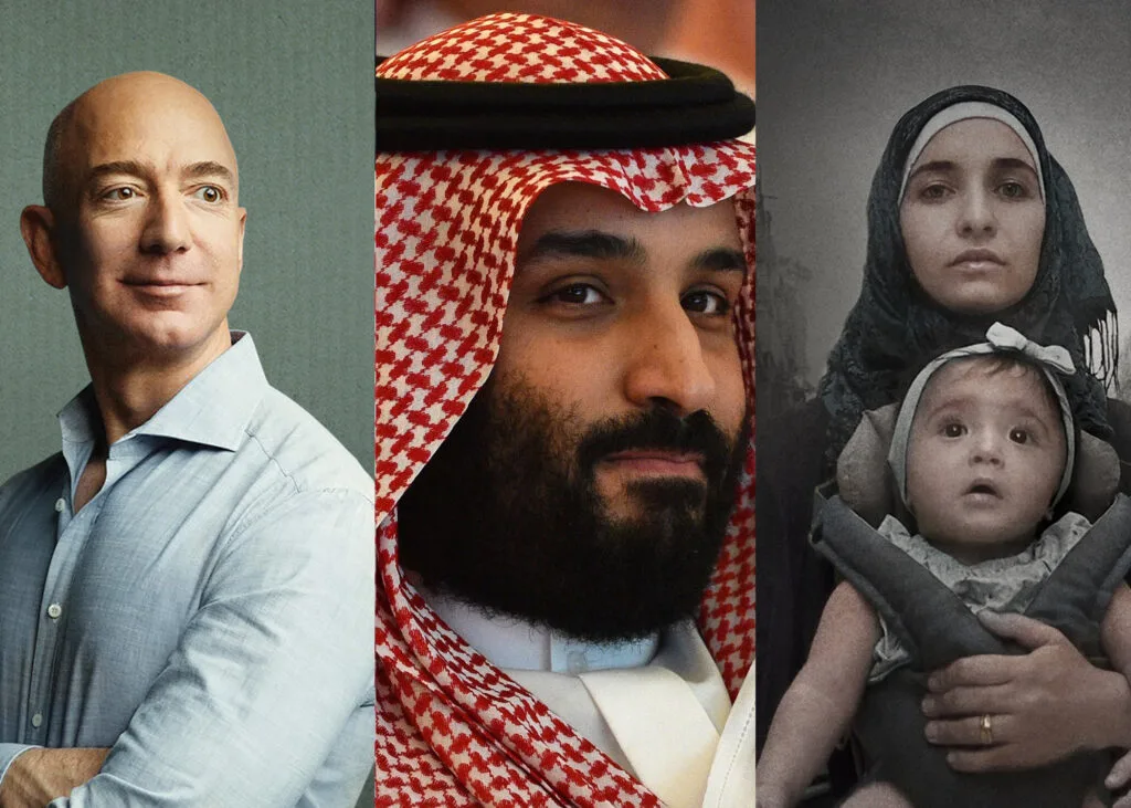 From left to right: Wesley Mann/ AUGUST Images, LLC; Fayez Nureldine/AFP; Drawn from drone footage for "For Sama."