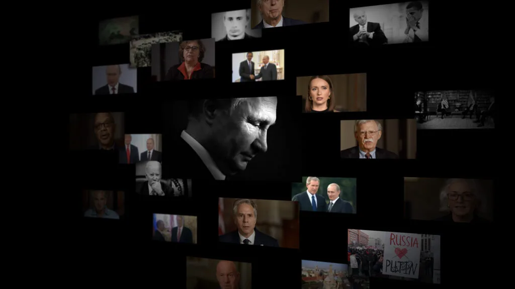 A collage of stills from the documentary "Putin and the Presidents."