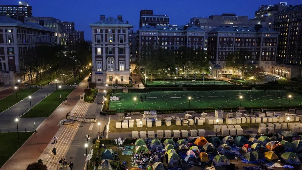 Tents at a campus protest at Columbia University.