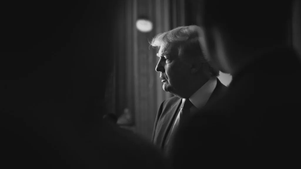 A still image from the documentary "Trump's Showdown."