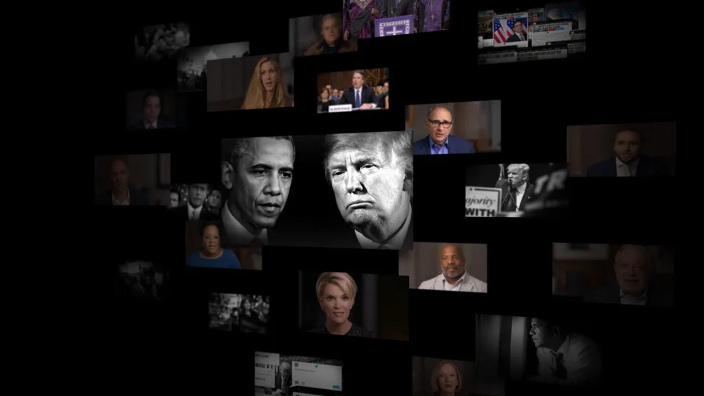 A collage of stills from the documentary "America's Great Divide."