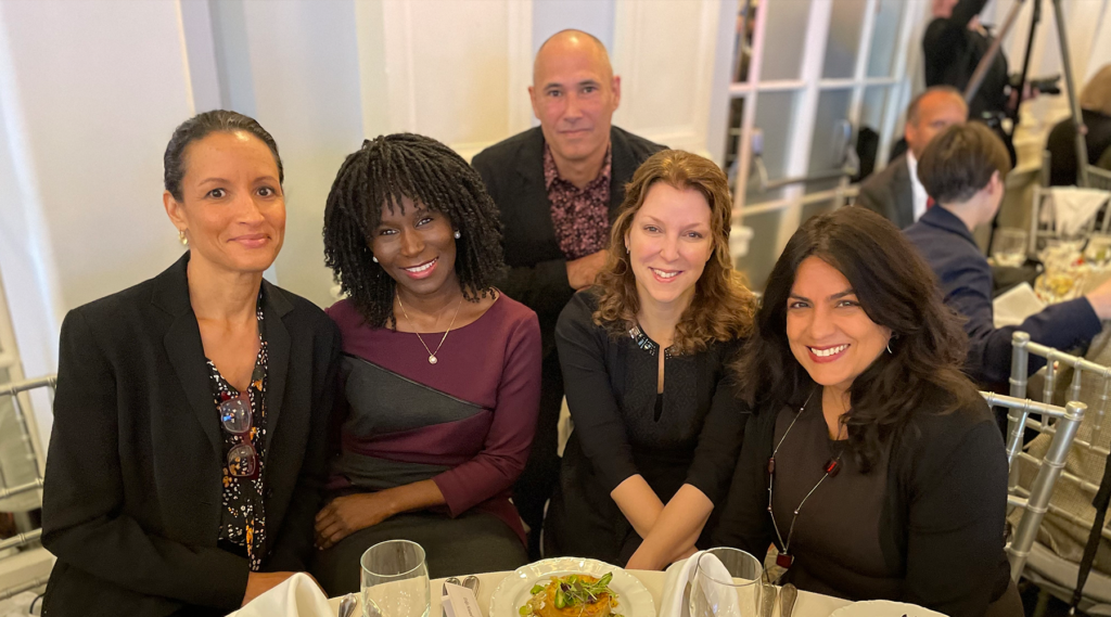 From left to right: Erin Texeira, Erika Howard, A.C. Thompson, Raney Aronson-Rath, Nina Chaudry.