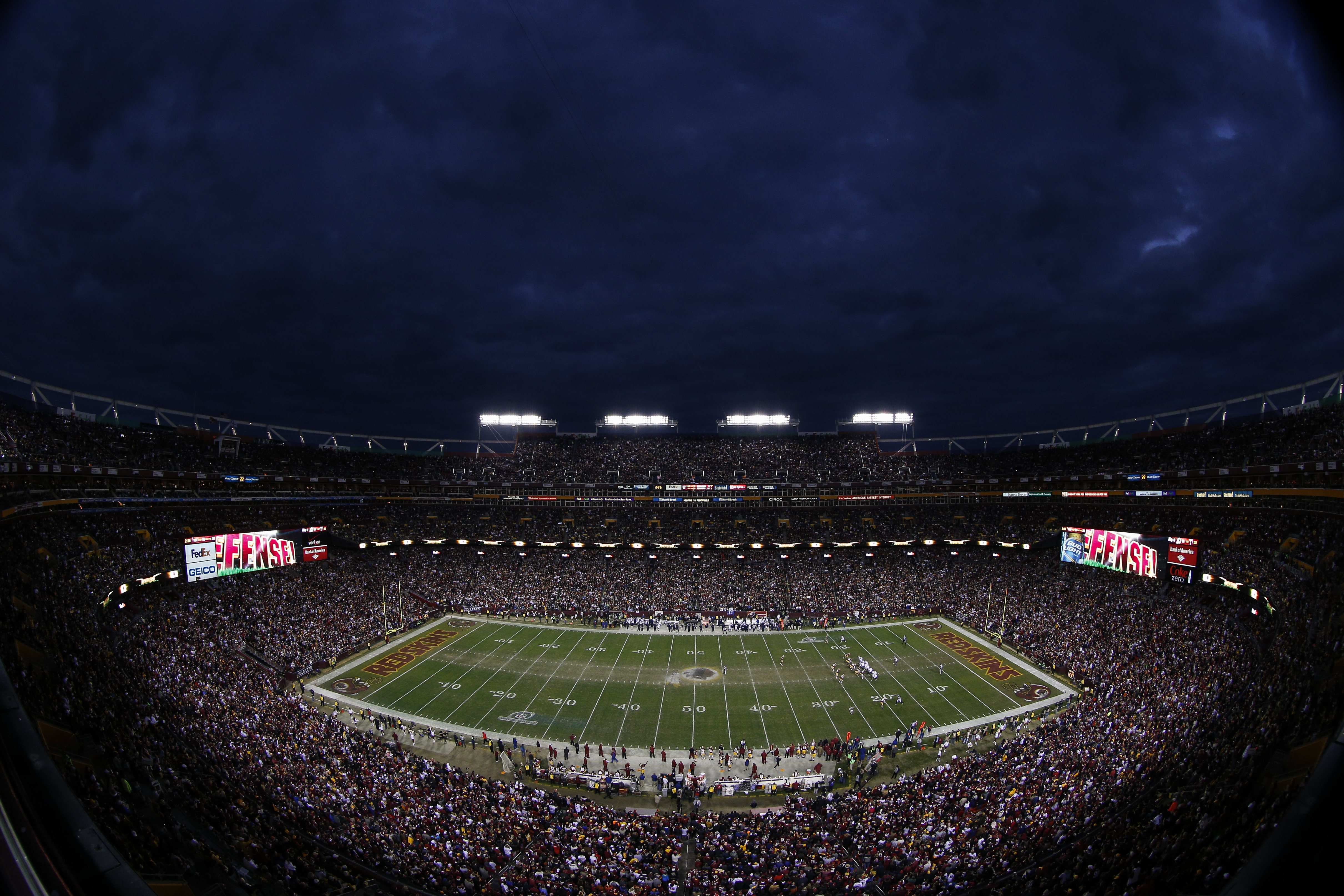 A General View of FedEx Field during the NFL NFC Wild Card football game between the Seattle Seahawks and the Washington Redskins on Sunday, January 6th 2013 in Landover, Md. This image was taken with a fisheye lens.
