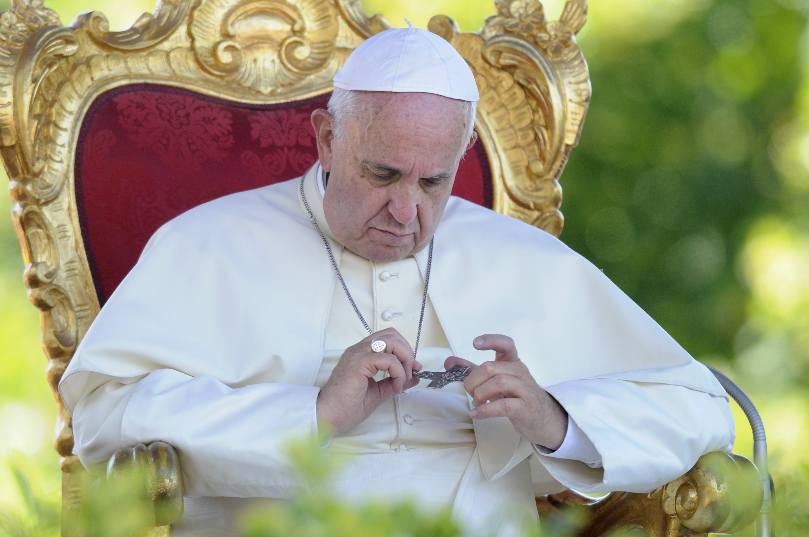 Pope Francis I meets young people at the shrine of the Blessed Lady of Sorrows.