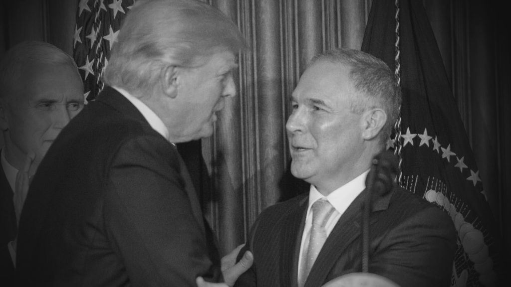 A still of President Donald Trump and EPA Administrator Scott Pruitt, from the FRONTLINE documentary "War on the EPA."