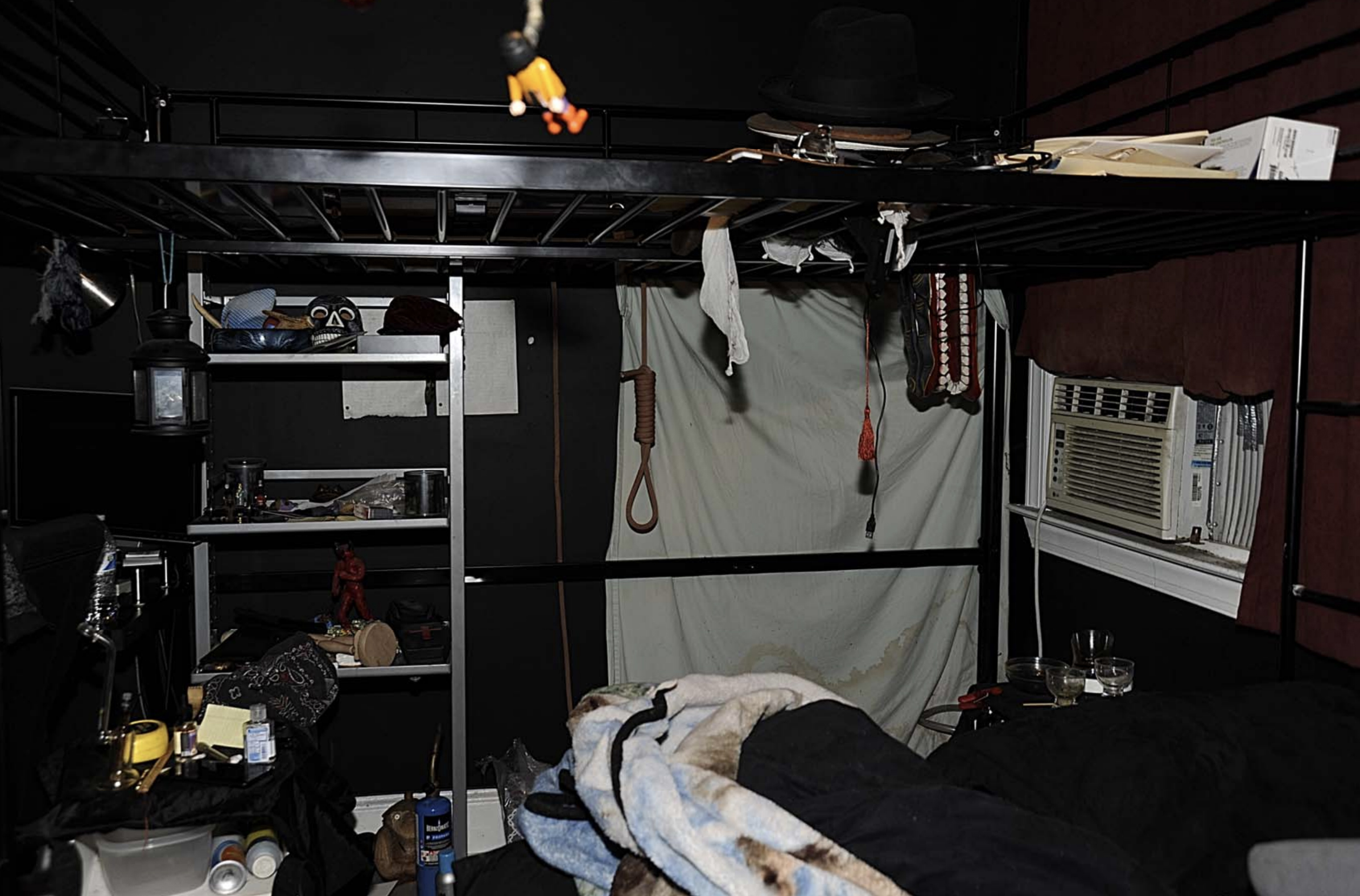 A room in Jeffrey Clark's house with a noose hanging above the bed.