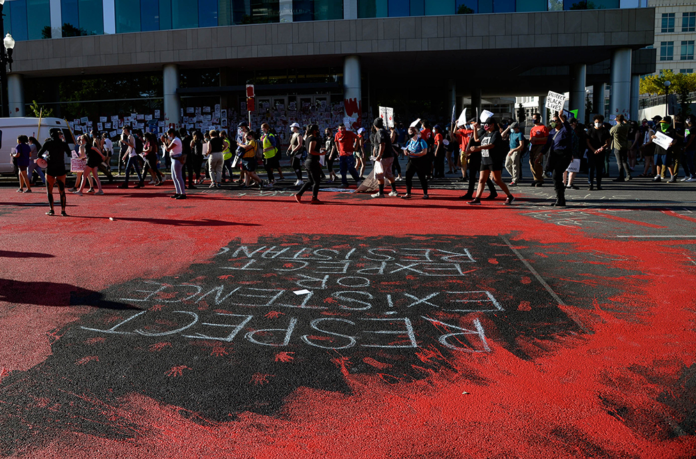 Protesters chant “too much blood,” as they react to  Salt Lake County District Attorney Sim Gill's July 9, 2020 decision that the shooting death of Bernardo Palacios-Carbajal by police officers was legally justified.