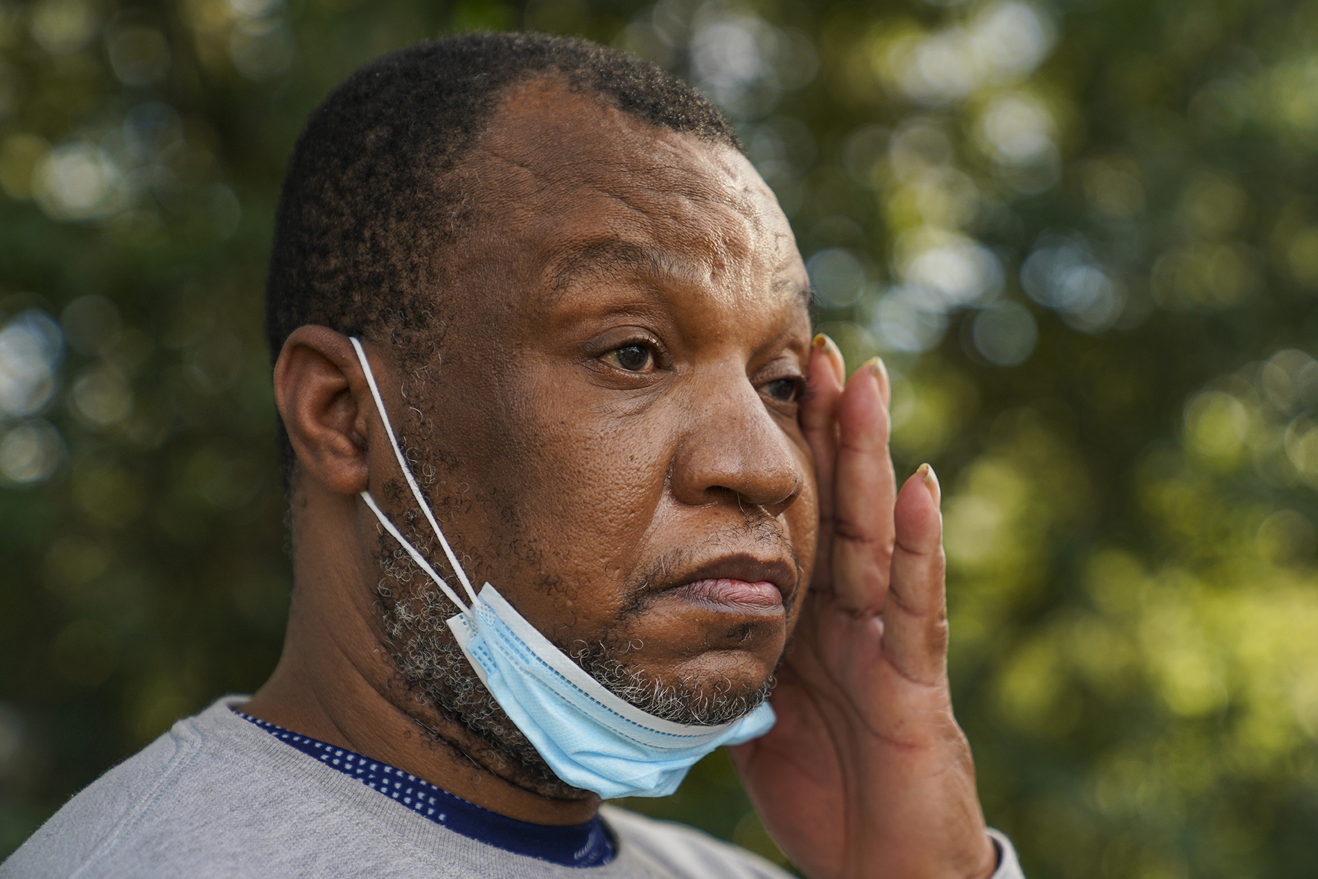 Eric Telemaque, 54, a former employee at Gopher Resource in the battery breaking department, is pictured outside the nursing home where he is now living, after going through several strokes which have left him impaired and unable to live independently, on Monday, Nov. 30, 2020 in Tampa.