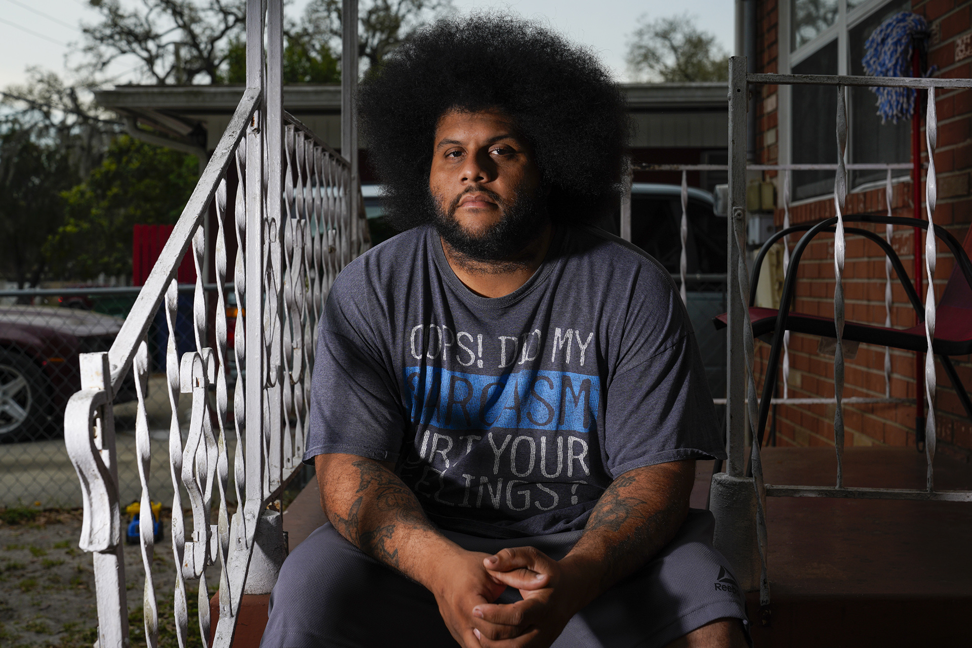Kevin Eric Lewis, a former furnace laborer at Gopher Resource, who worked for the company from 2009 to 2015, poses for a portrait outside his home. Lewis dealt with headaches and heart issues after constantly being exposed to lead during work, Thursday, March 18, 2021 in Tampa.