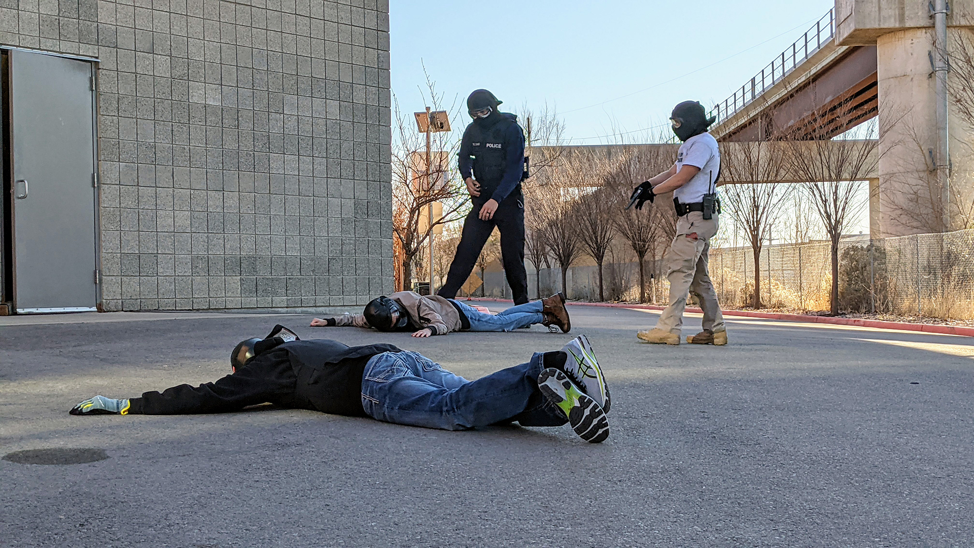 (Paighten Harkins|The Salt Lake Tribune) Police cadets participate in simulation training on Dec. 2, 2020, at the Peace Officer Standards and Training academy at the Salt Lake Community College Miller Campus in Sandy.
