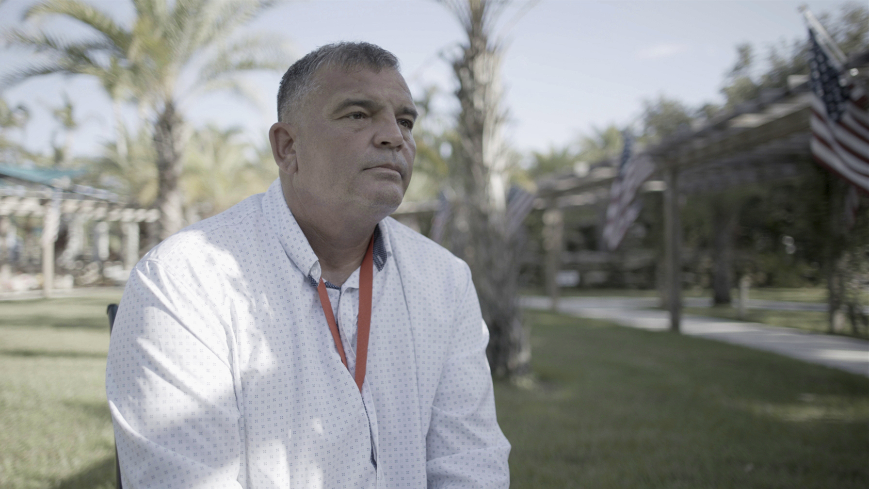 Owner Victor Mellor, Sr., pauses during an interview at The Hollow in Venice, Fla., on Aug. 1, 2022. Mellor says he is not a right-wing extremist and expressed concern the Hollow would be portrayed as “a militia camp.” “But it is absolutely the opposite spectrum of that,” he says.