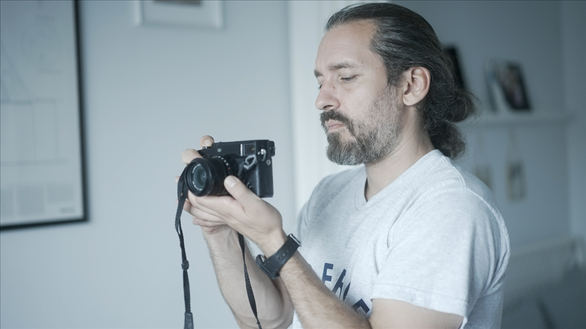 Vasiliy Kolotilov, one of the producers of the FRONTLINE documentary "Putin's War at Home," prepares for a shoot.