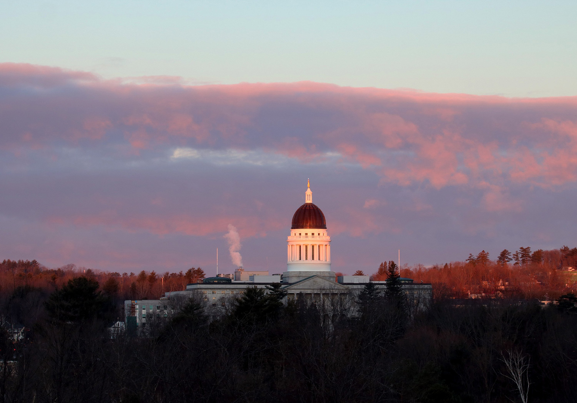 The Maine State House seen at sunrise in January. Anna Chadwick/Morning Sentinel