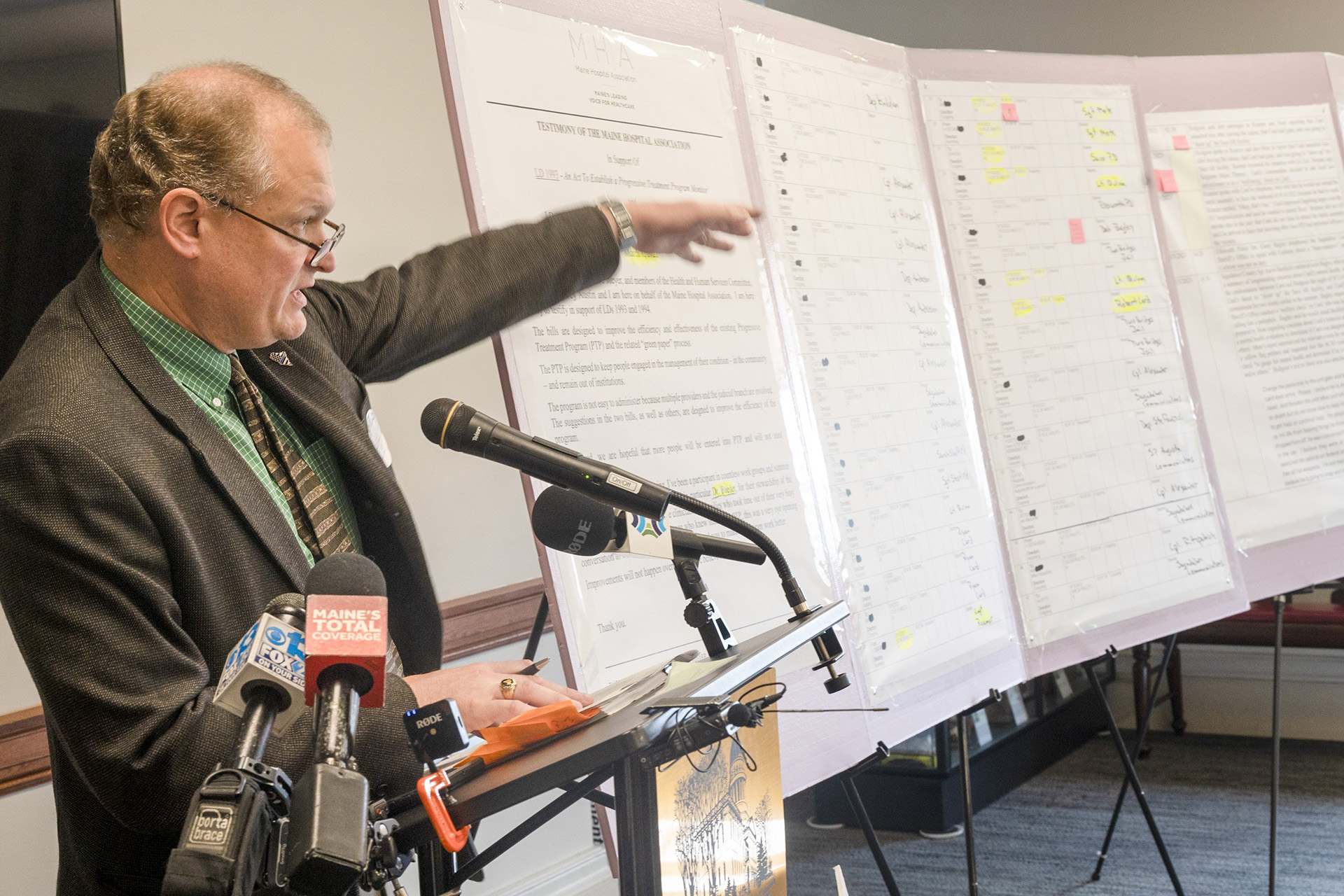 Sgt. Aaron Skolfield of the Sagadahoc County Sheriff’s Office at a news conference Oct. 1 in the Maine State House where he spoke in favor of Maine’s progressive treatment program. Joe Phelan/Kennebec Journal