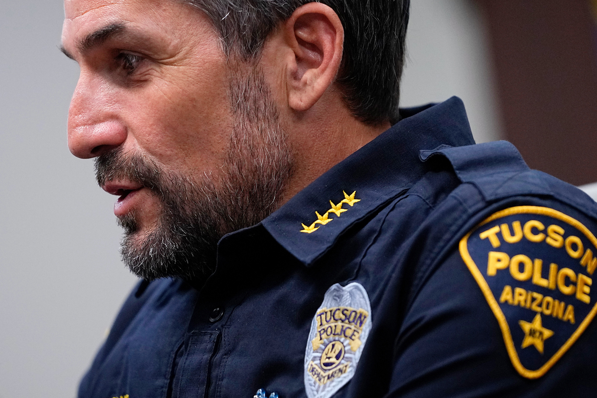 Tucson Police Chief Chad Kasmar, shown at police headquarters in Tucson, Ariz., on Oct. 4, 2023, has focused on rebuilding trust in his department since the 2020 deaths of Carlos Adrian Ingram Lopez and Damien Alvarado. (AP Photo/Matt York)