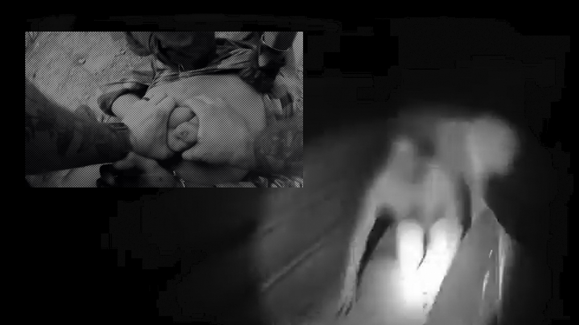 In this image from Tucson Police Department body-camera video, Carlos Adrian Ingram Lopez kneels before being restrained by police at his home in Tucson, Ariz., on April 21, 2020. Inset image shows police restraining Damien Alvarado face down at a parking lot during an encounter with officers in Tucson, Ariz., on March 22, 2020.